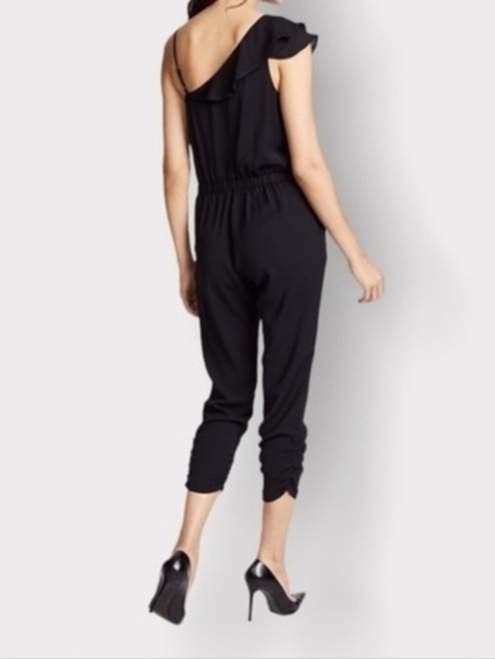Parker Black Ruffled One-Shoulder Jumpsuit, Size 6 - Picture 2 of 8